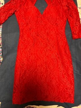 Lulu's Red Lace V-Neck Mini Dress